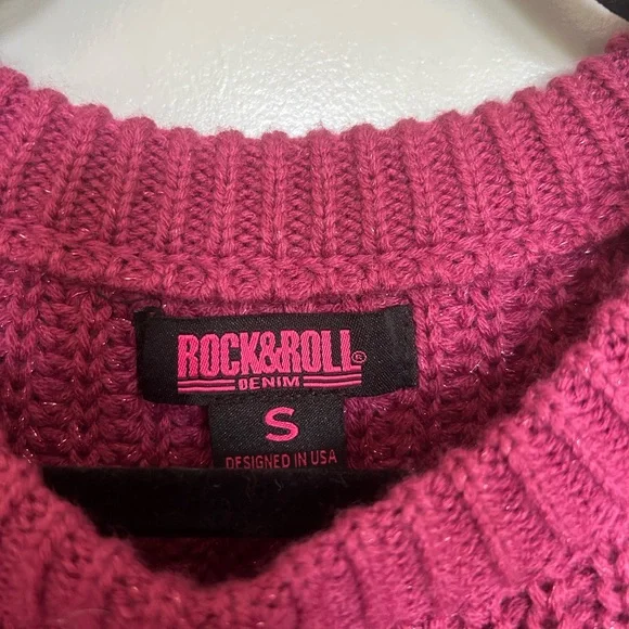 Pink rock and roll denim knit sweater - Picture 4 of 4